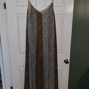 Leopard Print Maxi Slip Dress - Brown & Cream